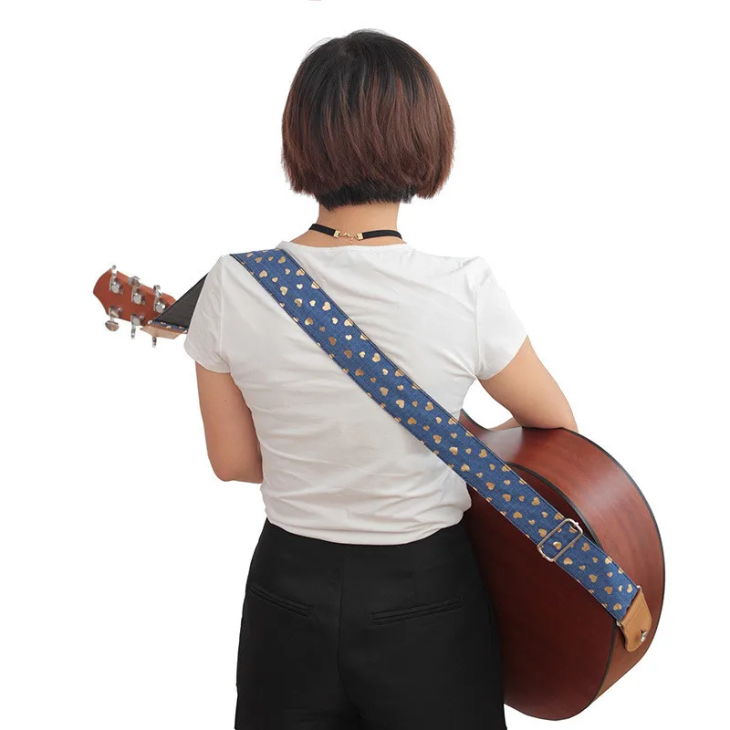 Leather Guitar Strap with Musical Symbol Pattern, Electric Acoustic Bass, Folk