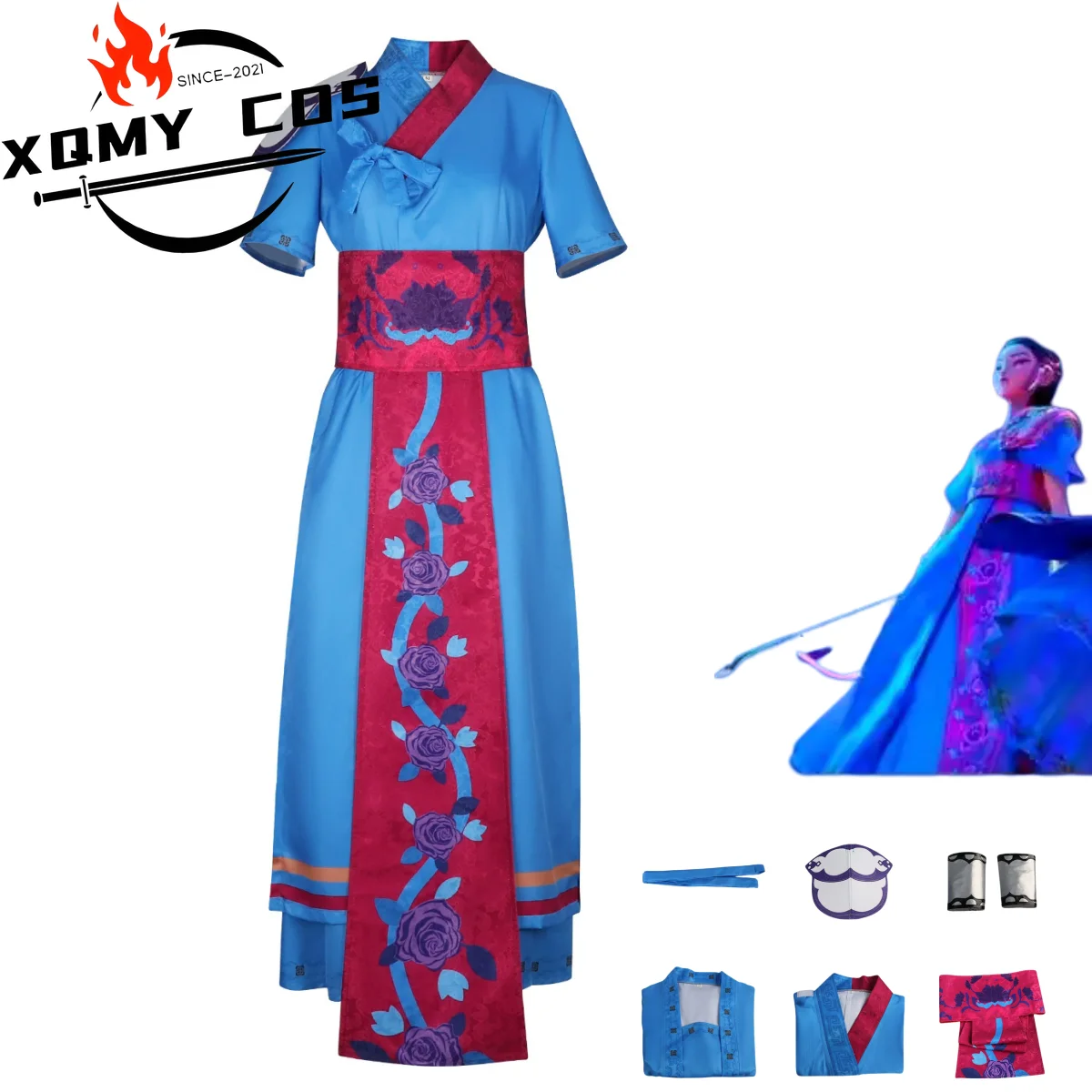 

XqAnime Movies KPop Demon Hunters Ancestor Mira Cosplay Costume K-Pop Blue T-shirt Robe Coat Man Woman Halloween Carnival Suit