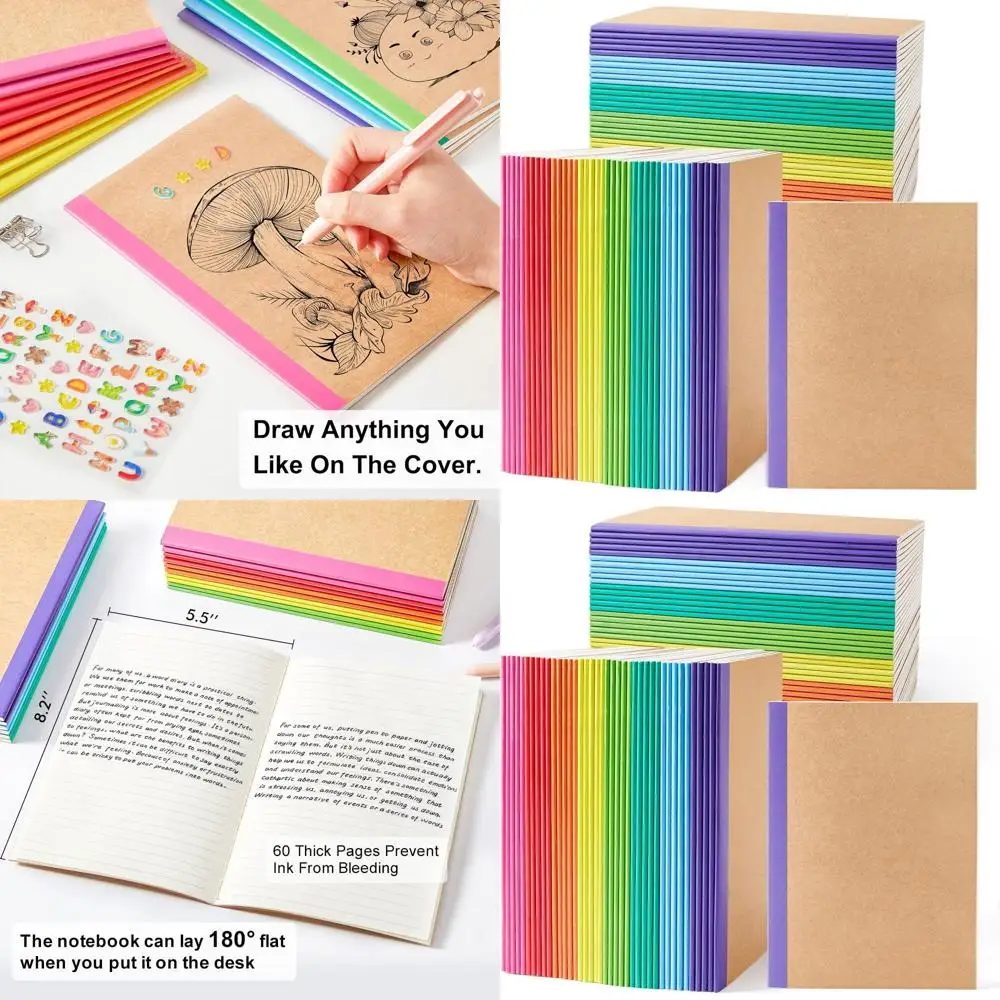 

Набор тетрадей A5: линованные и чистые, 80 штук, с радужной обложкой, 60 страниц, 8.3x5.5 дюймов, для колледжа