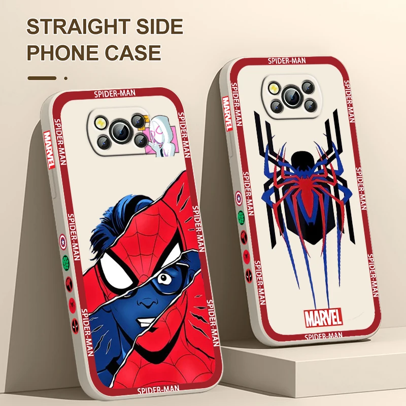 Marvel Spiderman Logos For Xiaomi Poco Cover For X4 X3 F4 NFC M6 M5 M4 M3 GT S Pro 4G 5G Liquid Left Rope Phone Case