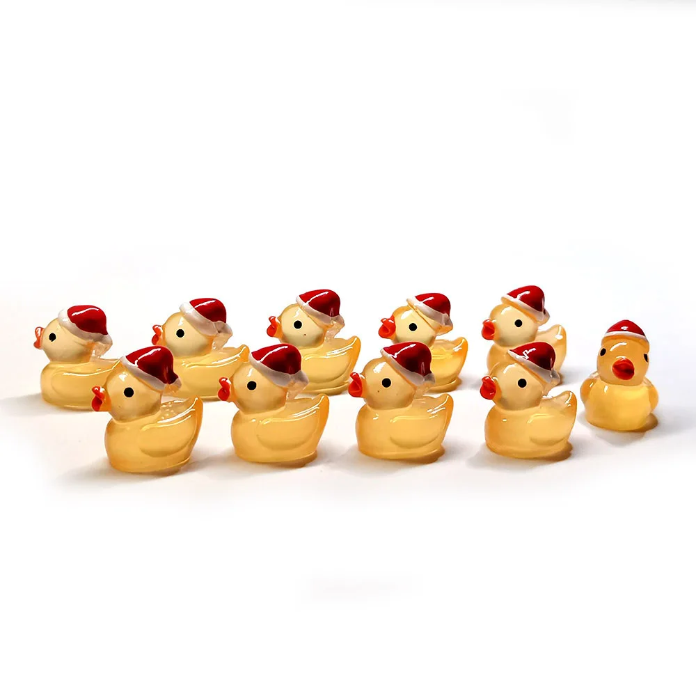 Small Cute Ducks Figurine 5/10 Christmas Hat Aquarium Car Interior Popular Party Toy Decor Fairy Garden Charm Accessories