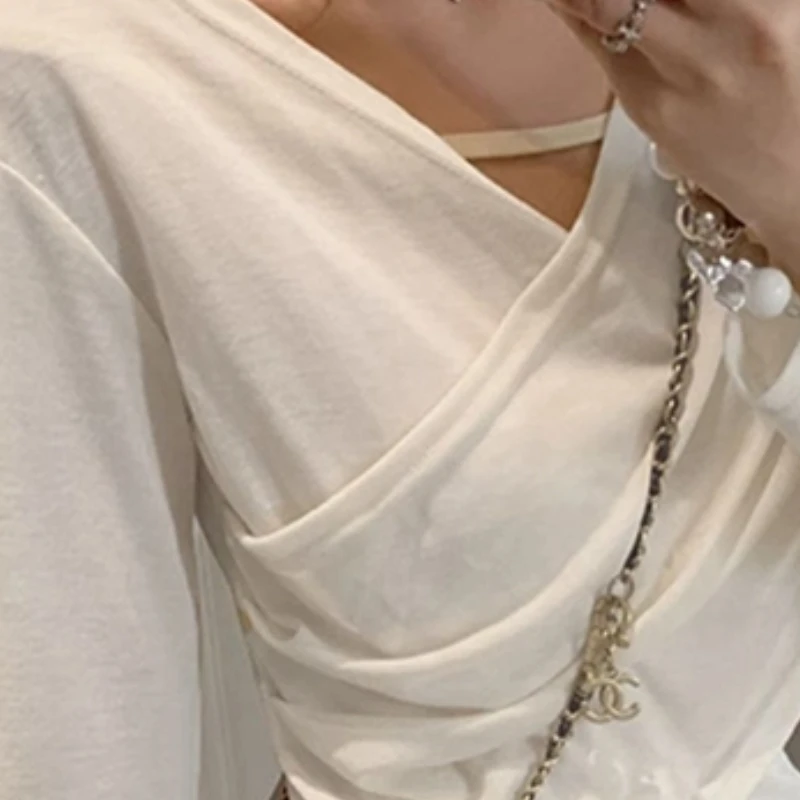 

Fashion Sexy Irregular Crossover V-neck Long Sleeve Versatile Casual T-shirt For Women