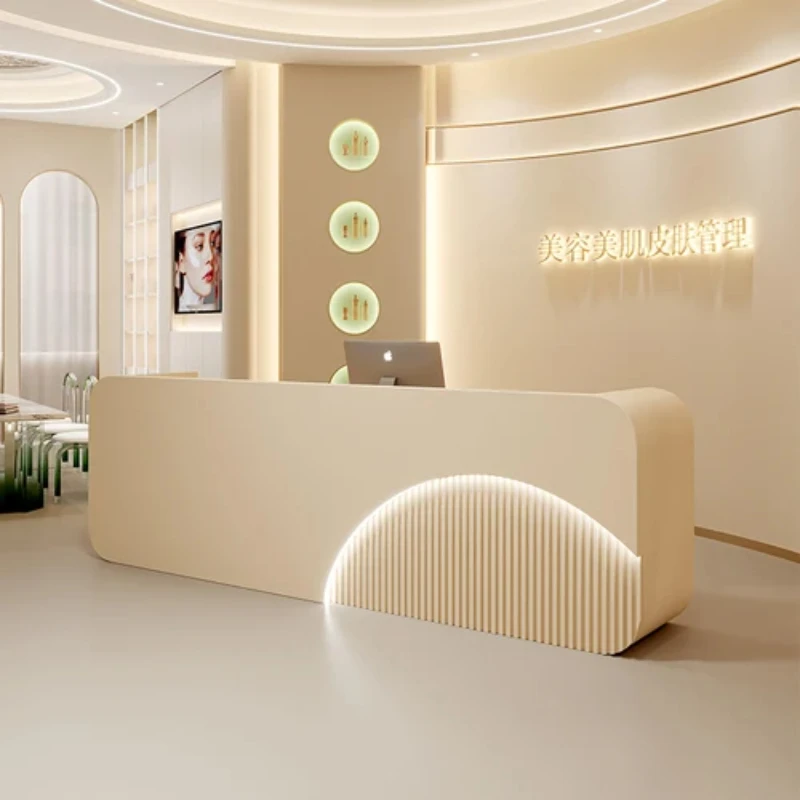 Light Luxury Store Reception Desks Office White Desk Reception Counter Standing Restaurant Reception Balcao Pra Loja Furniture