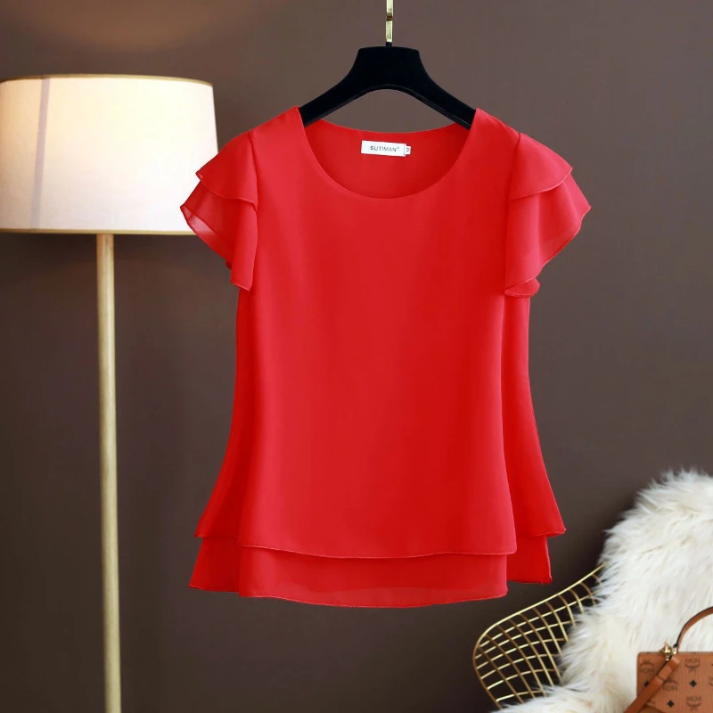 2024 Fashion Brand Summer Short Sleeve O-Neck Chiffon Shirt Tops Large Size Loose Women\'s Blouse Casual Shirts Tops Blusas Seda