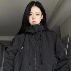 Harajuku Women Jacket Hooded Y2K Streetwear Oversized Coats Autumn Vintage Loose Leisure Long Sleeve Trend Zipper Outwear