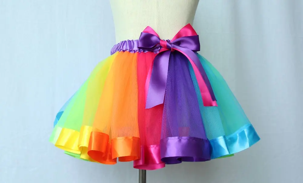 Hot Kids Lovely Handmade Colorful Tutu Skirt Girls Rainbow Tulle Tutu Pettiskirt Dance Bubble Skirt2-9T