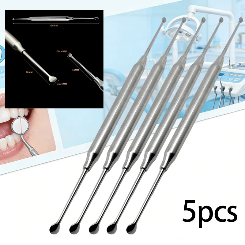 

Набор из 5 стоматологических кюреток с круглым наконечником, хирургический инструмент-лопатка для восстановления полости рта, из нержавеющей стали