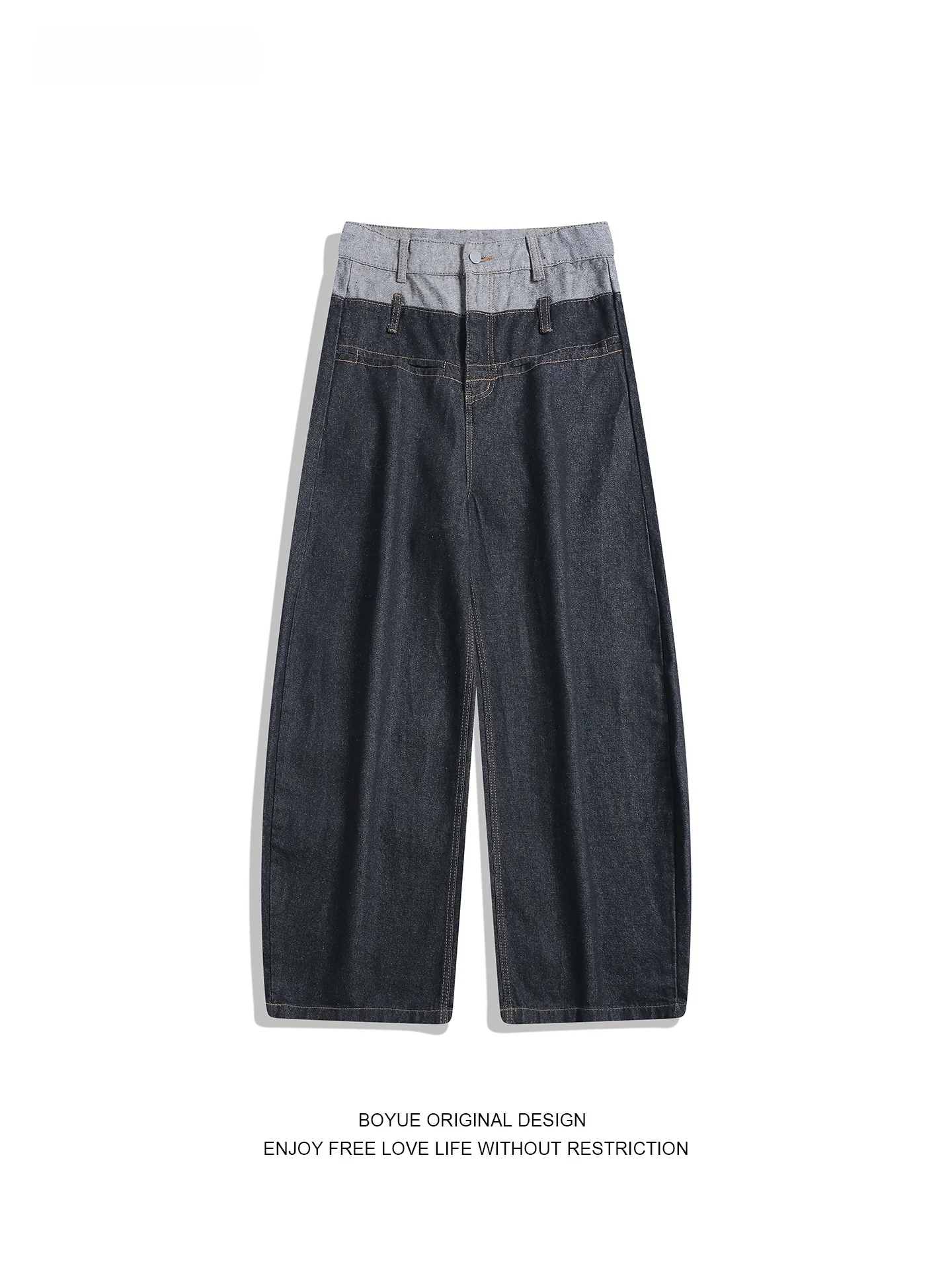 

Boyue American Retro Patchwork Jeans Men Women Loose Wide Leg Design Versatile Knife Long Pants Trendy mid Waist Cotton Blend