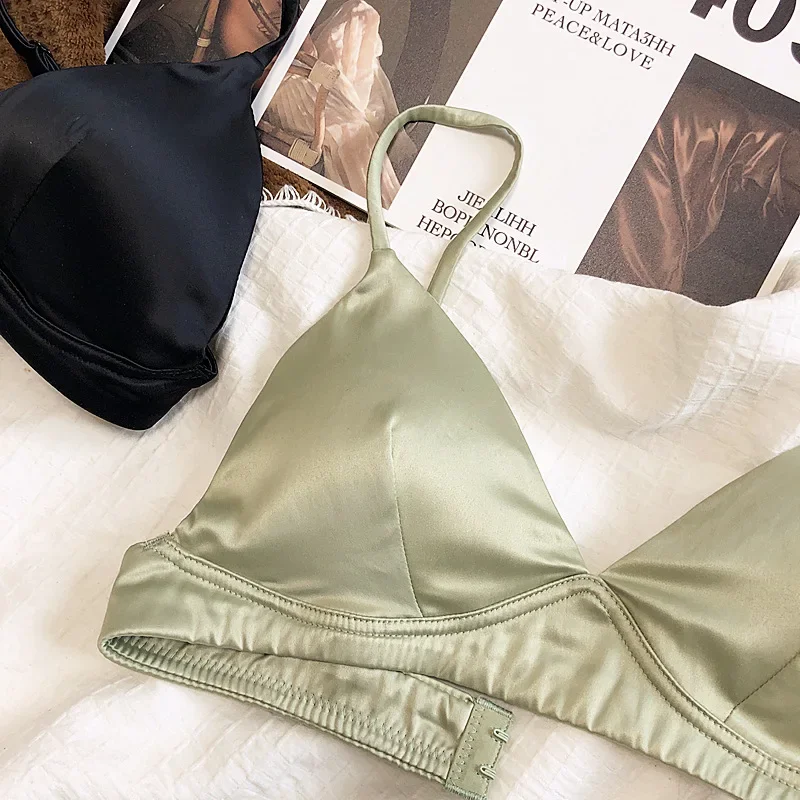 Silk mulberry silk lingerie no steel ring no trace triangle cup thin section bra commuting top support underwear bralette sexy