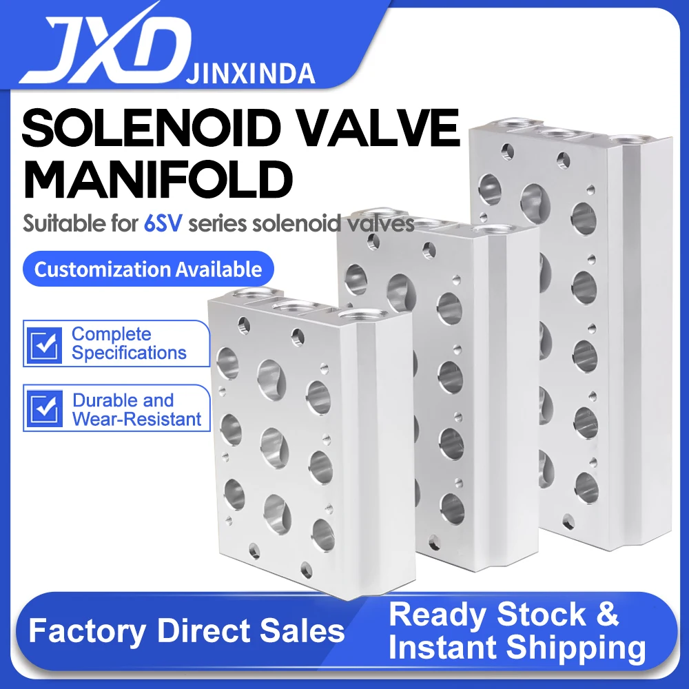 JXD 6SV210-08 Solenoid Valve Mounting Base, 6V200M/100M-1F/2F/3F/10F/15F/20F Pneumatic Manifold Valve Plate Fixed Deflector