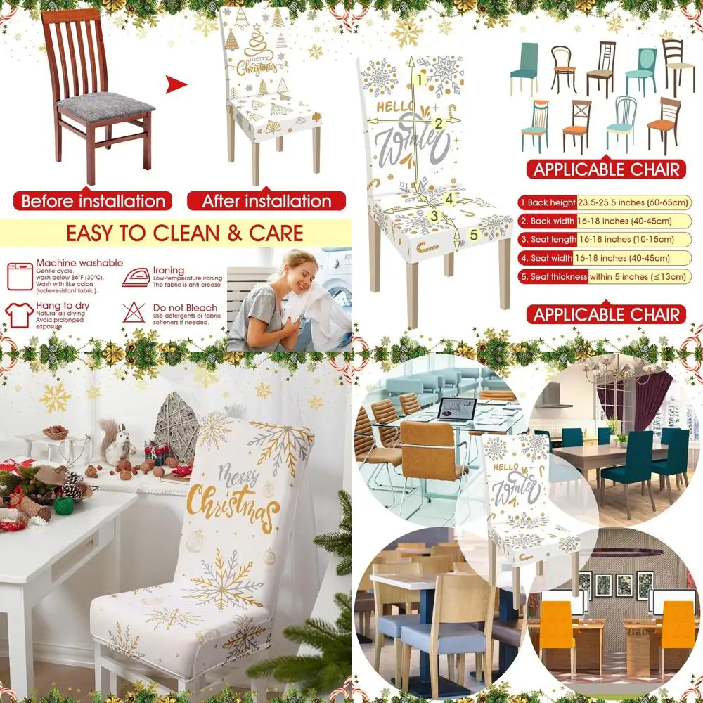 

Merry Christmas Snowflake Chair Covers - 6 Pack, Stretchy Seat Protectors for Dining & Kitchen, Washable Holiday Decor