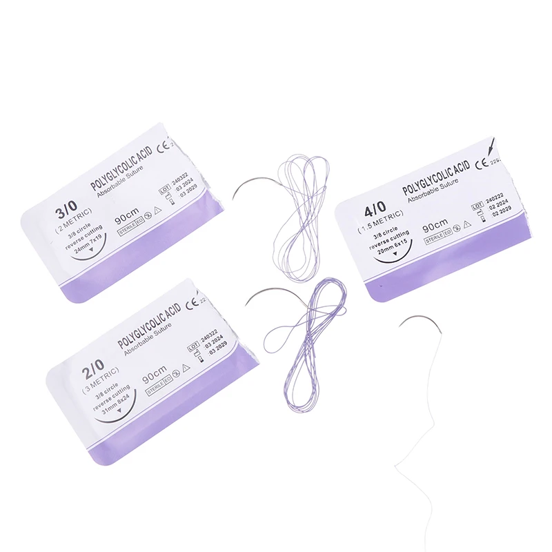 NEW SALE 1Pcs Absorbable Suture Thread Pet Dog Specific PGA 90CM With Needle 2-0 3-0 4-0 Teaching Demonstrations Exercises Use