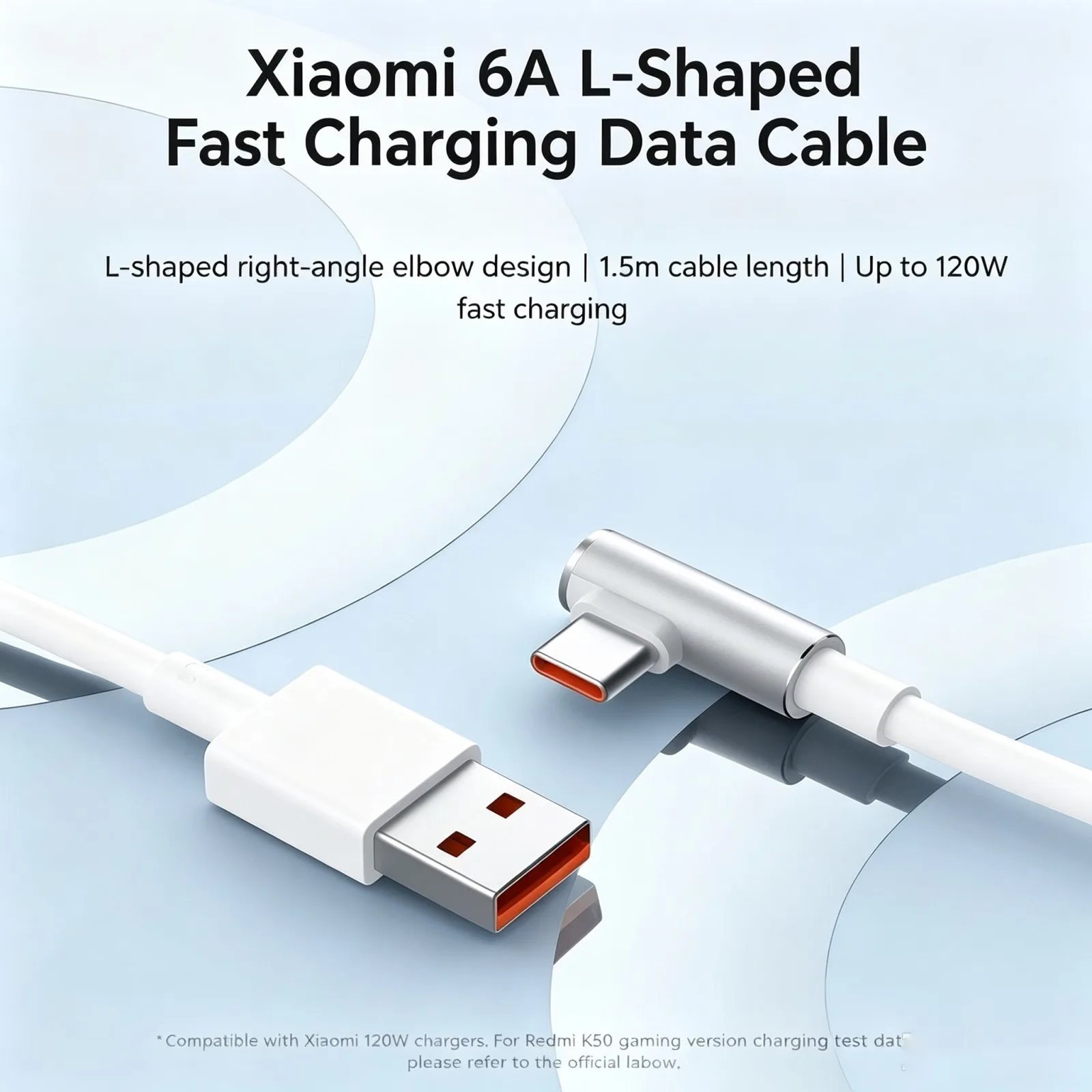 120W USB A to Type C Cable 6A Fast Charging Charger Cord 90 Degree L Type Right Angle Quick Charge Data Sync Wire for Phone 1.5M