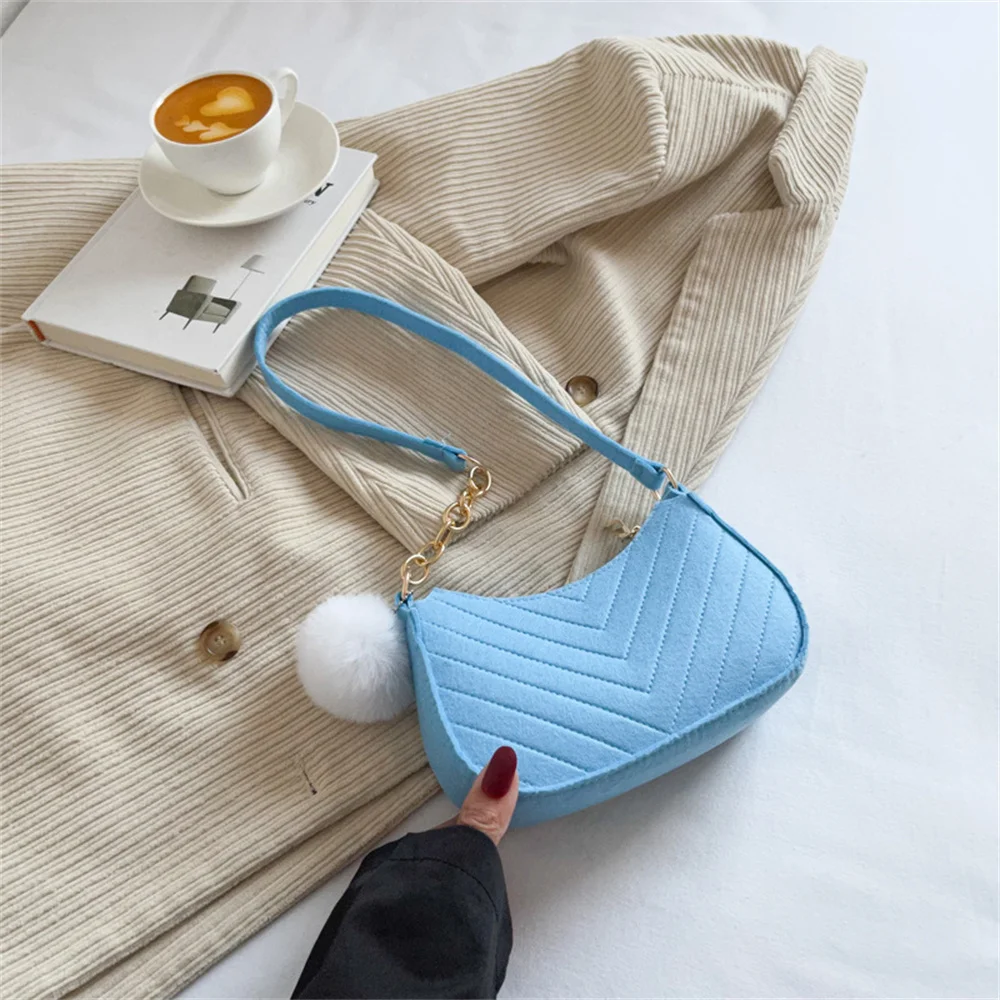 Fashion Felt Cloth Pattern Shoulder Bags Small Handle Underarm Bag Clutch Luxury Solid Color Female Handbag With Purse For Women