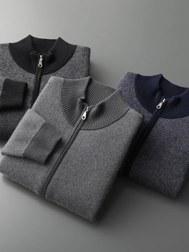 3-color Autumn and Winter New 2025 Men's 100% Cashmere Cardigan Sweater casual knitted lapel Male business Zipper Sweater Coat