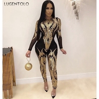 Sexy Gold Sequin Jumpsuit Women Bodycon Overalls Glitter Bandage Rompers Elegant Party Club Rompers lady Fashion Jumpsuits