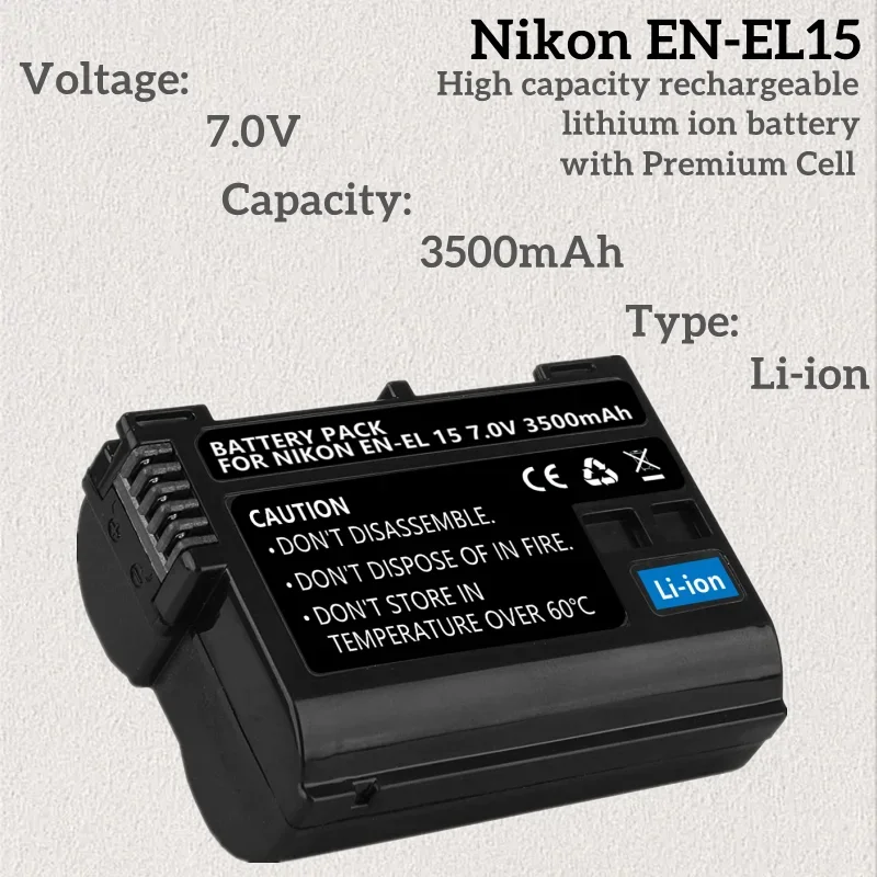 EN EL15 7 0V 3500mAh Rechargeable Camera Battery 1 5Pack For Nikon D850 D600 D610 D500 D7000 Digital SLR