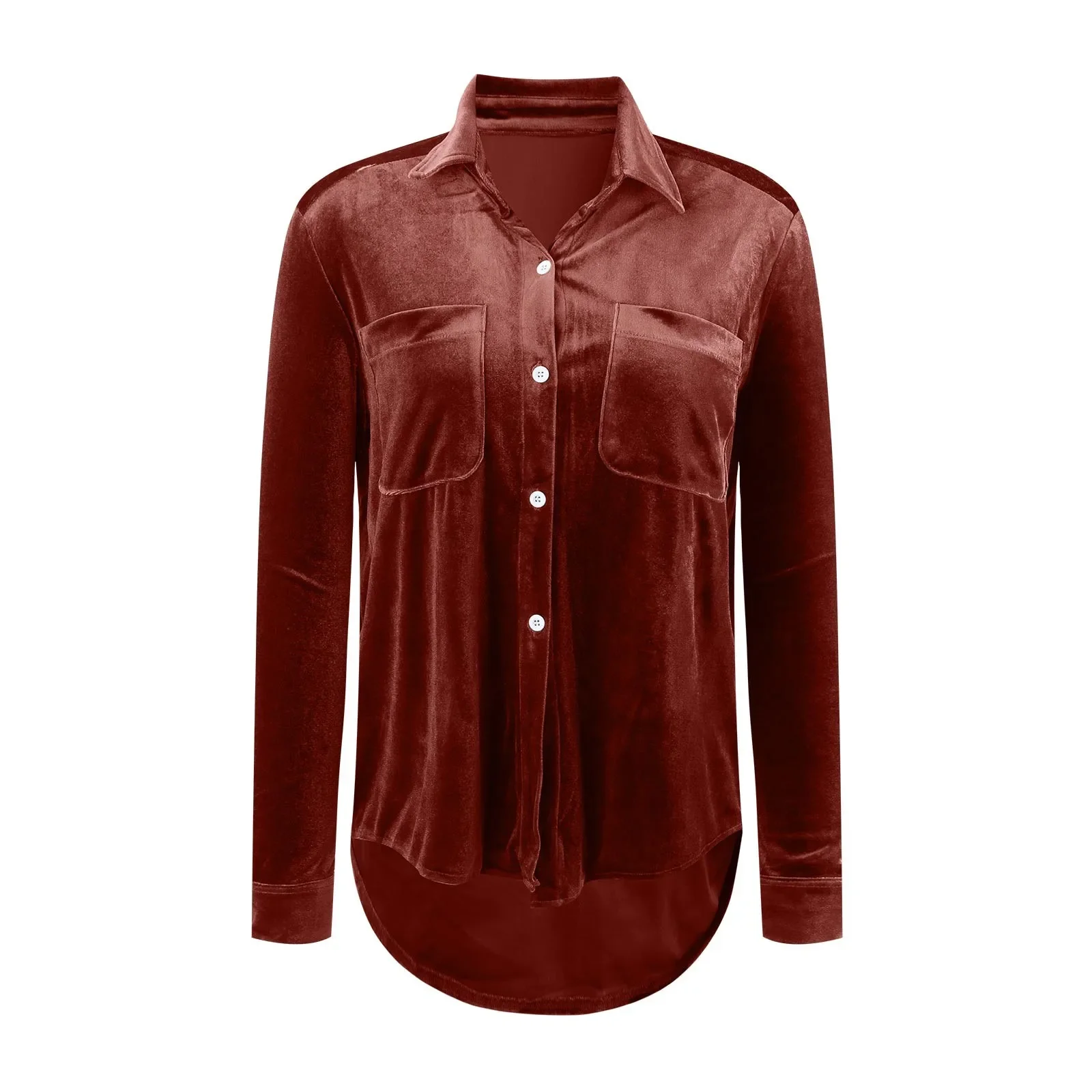 2023 Herfst Fluwelen Shirt Vrouwen Knoopsluiting Velours Shirt Kantoor Dames Zak Winter Lange Mouw Shirt Voor Vrouwen Kleding Tops