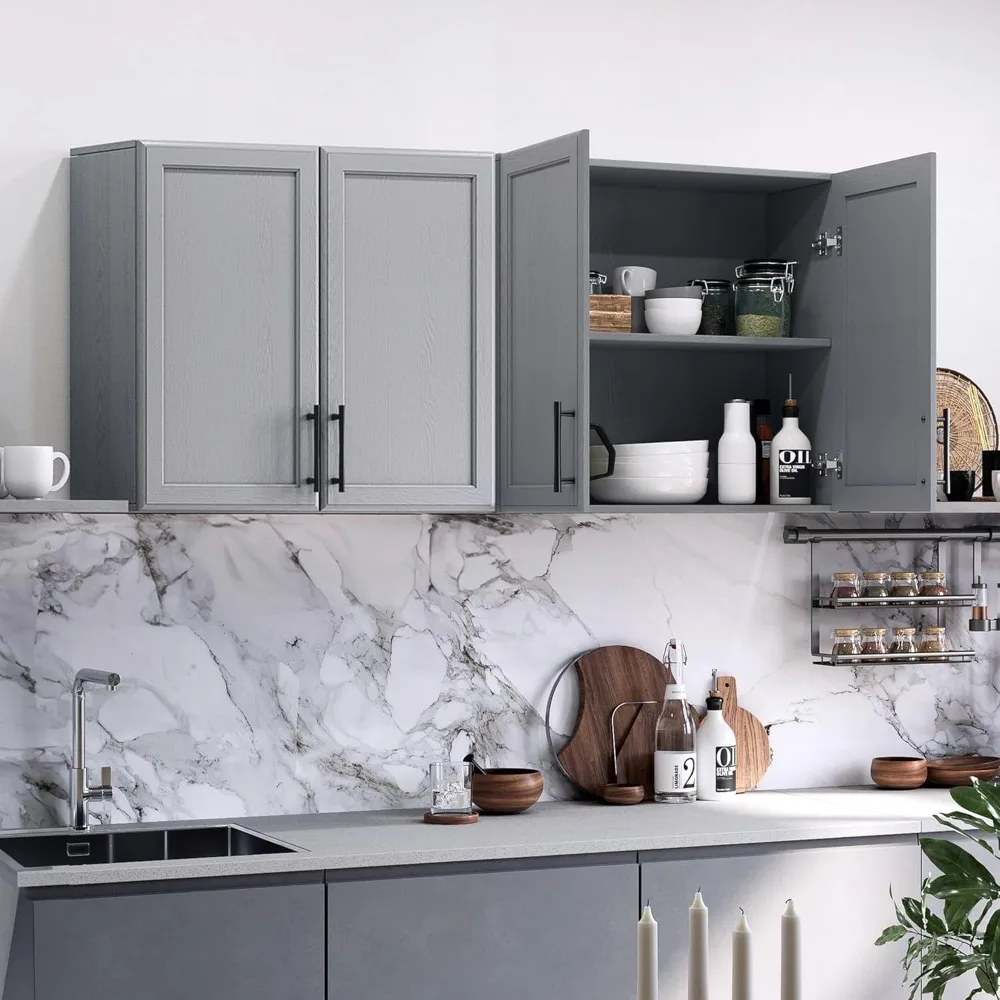 

Wall Storage Cabinet - Kitchen Laundry Wall Amount Cabinet with Two Shaker Doors and Shelf, in Grey, 24'W