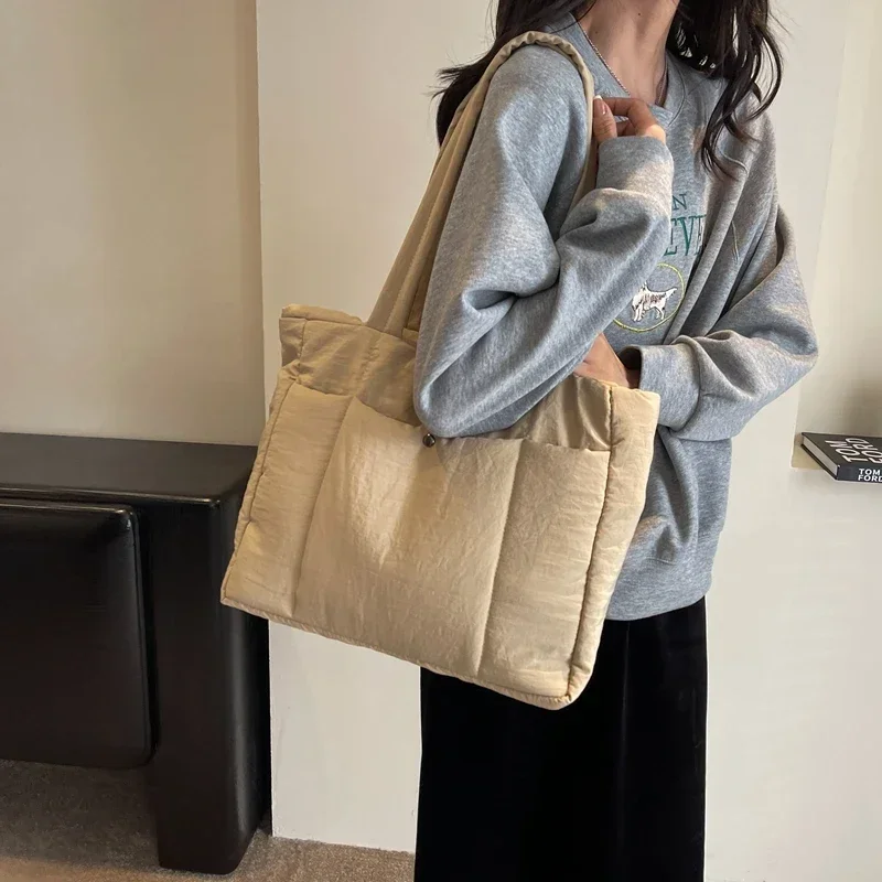 Autumn and Winter High Capacity Women\'s Bag 2024 New Small and Simple Cotton Clothes One Shoulder Bag Student Commuter Tote Bag