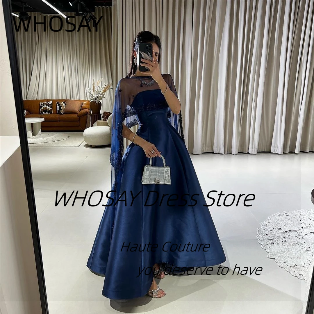 WHOSAY-vestido de satén de una línea para mujer saudita, traje de fiesta de noche sin tirantes con chales, bata de matrimonio