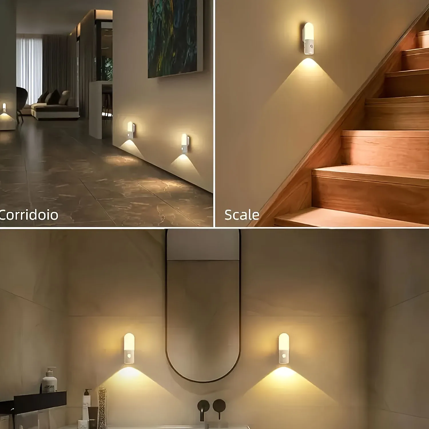 Luce notturna con sensore di movimento da 2 pezzi, luminosità regolabile, adatta per camere da letto, cucine, armadi, scale, corridoi