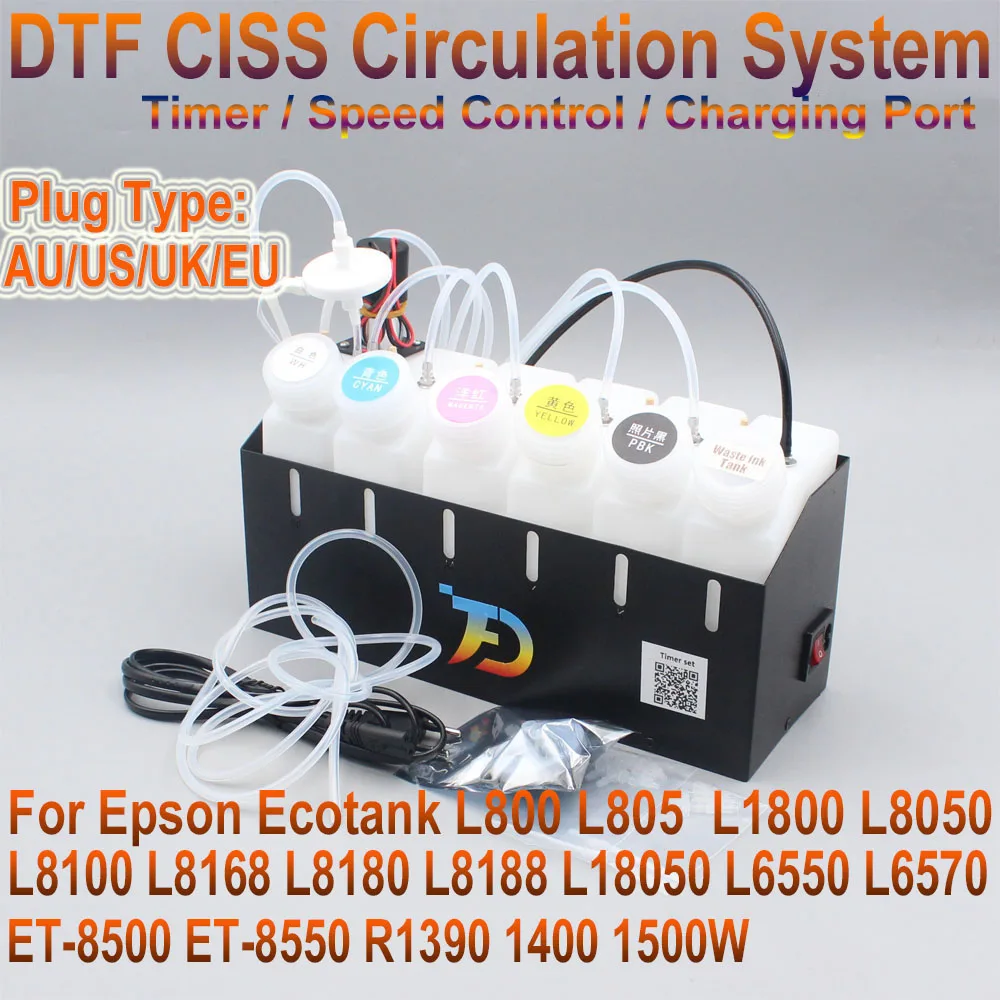 L8050 L18050 DTF Ink Circulation Kit CISS Tank Stirrer For Epson XP600 L1800 ET 8550 L800 L805 8500 DTG White Ink Mixer Timer