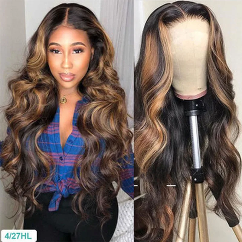 European and American women's middle-parted long curly wavy heat-resistant synthetic fiber wig