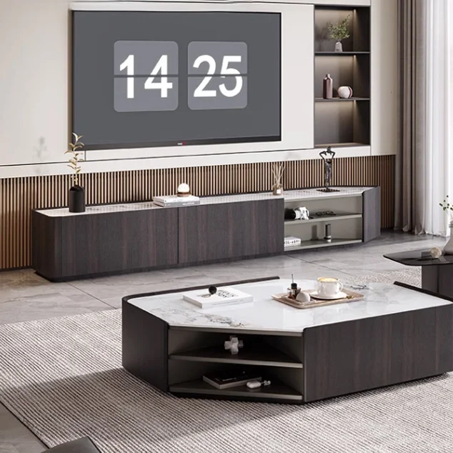 #Modern Simple Smoked Black Wood Skin TV Stand Tea Table Home Rock Plate Shaped for Living Room or Bedroom Made of Metal