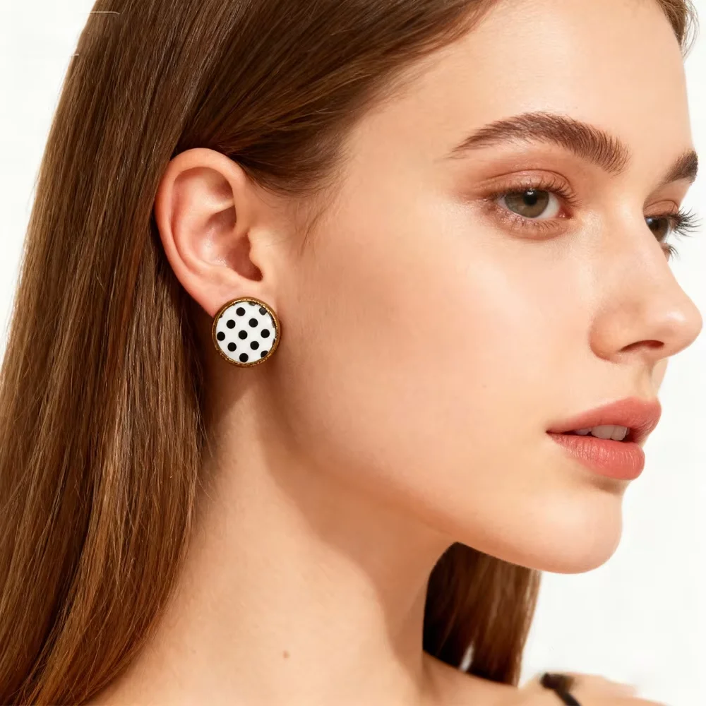 

PESENAR 1950-е годы стиль черно-белые серьги-гвоздики в горошек для ретро винтажный костюм аксессуар для вечеринки