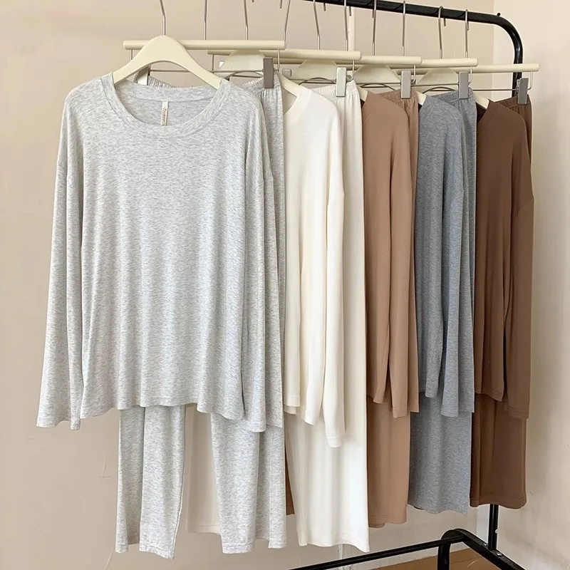 

Комплект женской пижамы из модала: мягкая домашняя одежда из 2 предметов, с длинными рукавами и брюками, весенняя новинка, свободный крой для дома и отдыха