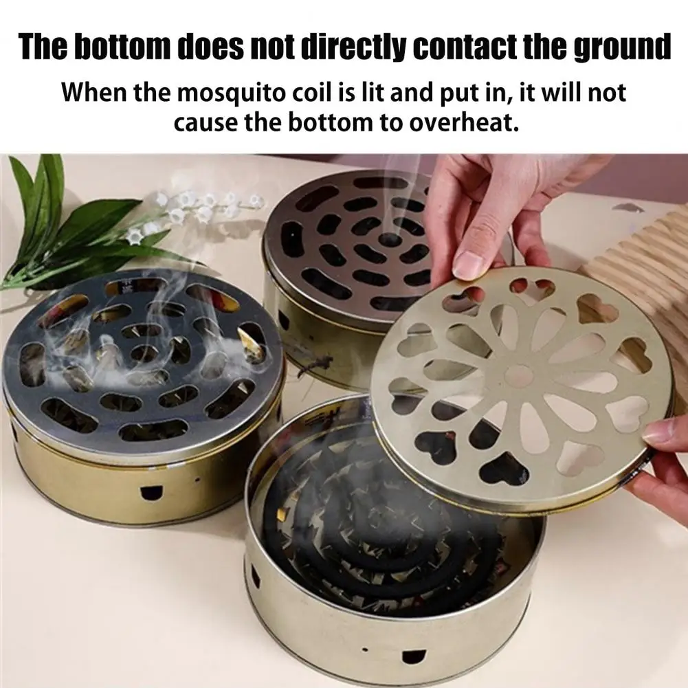 

1/2Pcs Incense Coil Holder with Handle Cover Camping Fireproof Round Metal Repellent Spiral Incense Burner Ash Catcher Tray