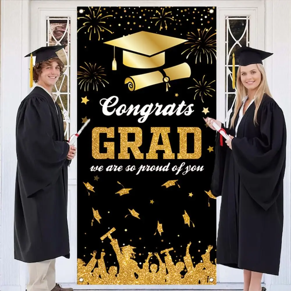 Czarne złoto Graduation Photography Backdrop 180x90cm Celebrate Graduates Theme Background Congrats Grad Polyester