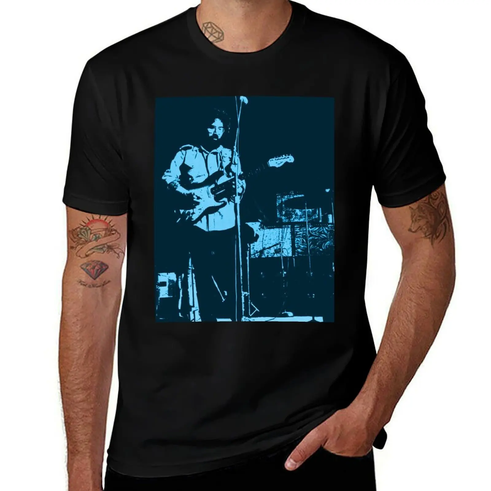 Jerry Garcia on Stage c1971 in Blue T-Shirt Basic All Season Solid T-Shirt