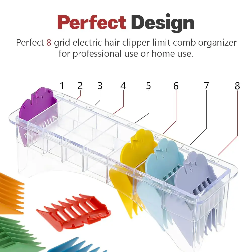 

Barber Clipper Limit Comb Storage Box 8 Calipers Universal Limit Comb Guide Rack Holder Organizer Case Salon Hairdresser Tool