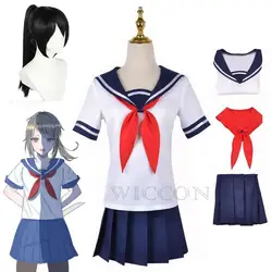 Gioco Yandere Simulator Ayano Aishi Costume Cosplay Gonna superiore Papillon Parrucca Set completo Ragazze Gioco di ruolo JK Uniforme da marinaio Halloween