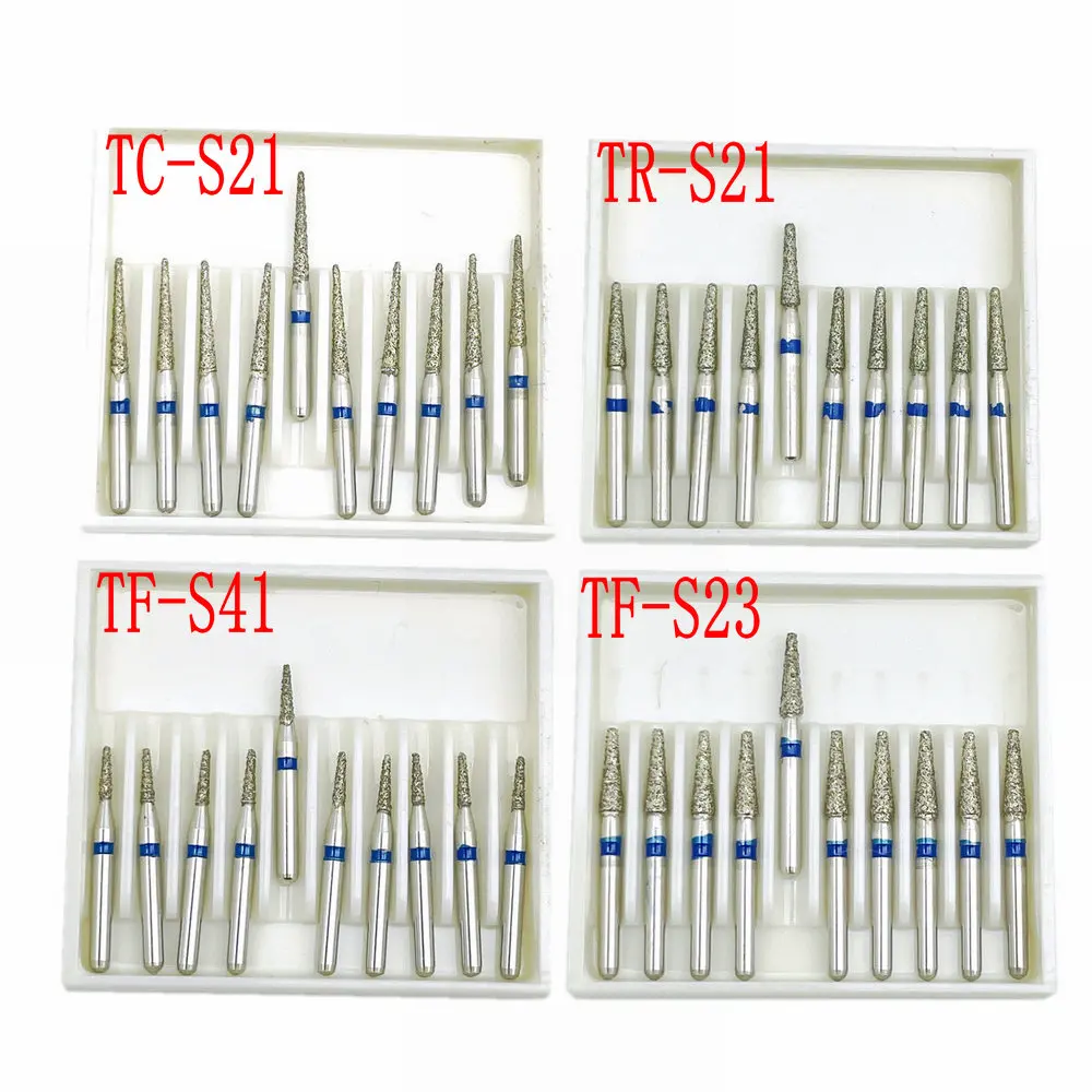 10pcs/box Dental Diamond Burs Drill for High Speed Handpiece Burs Dentist Drills1.6mm Shank FG Diamond Burs