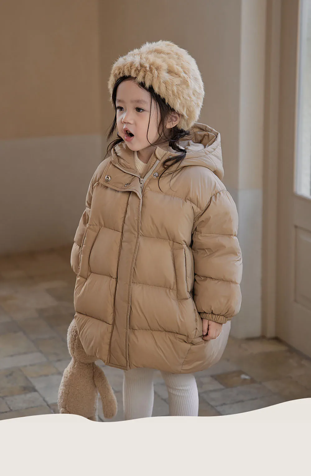 Baby Girl\'s Down Jacket Thick Warm Hooded Coat Korean Style Cute Bear Little Girl\'s Padded Jacket Winter Cotton Clothes For Kids