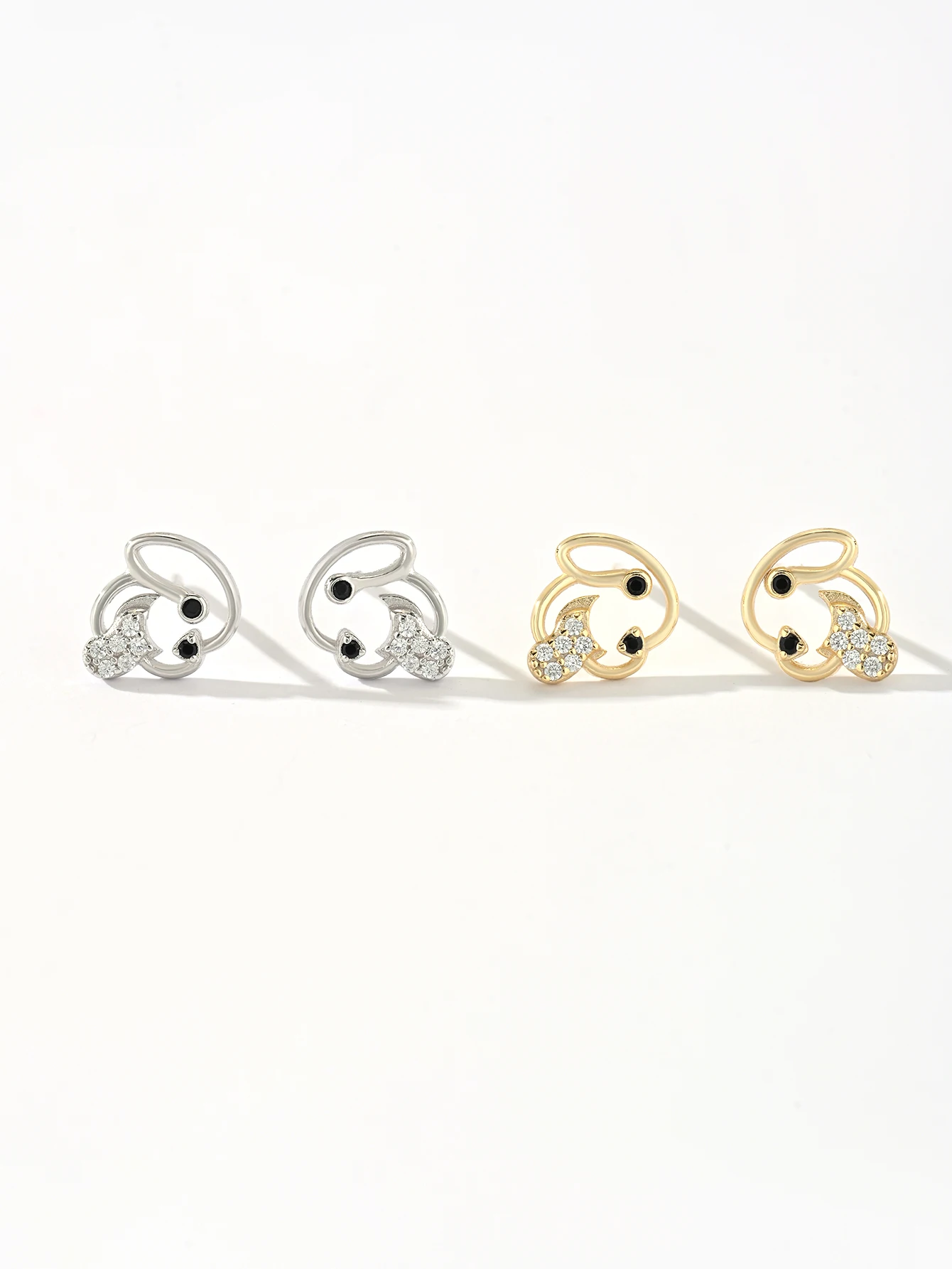 925 Sterling Silver Line Hollow Animal Mini Earrings, Fashionable Commuting Cute Jewelry Accessories