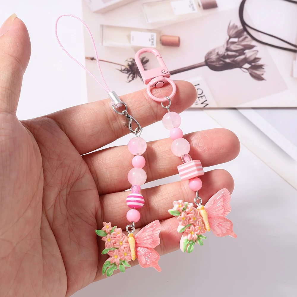 Aihua Schöne bunte Blume Schmetterling Schlüsselanhänger handgemachte Handy Lanyard Telefon Kette hängen Telefon Gurt Anhänger Schmuck Geschenke – Detail 8