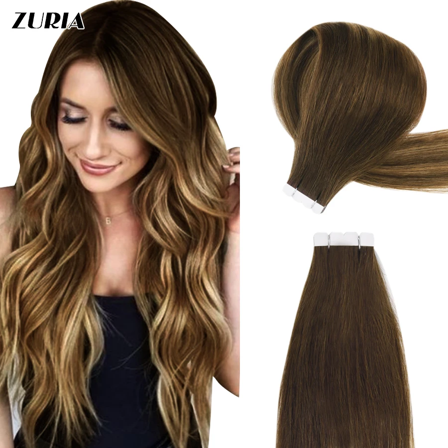 12”-24” Tape In Hair Extensions Real Human Hair Ombre Color Natural Human Hair Extensions 100% Invisible Strong Adhesive Tape