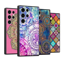 Mandala Luxury Case for Samsung Galaxy S20 S21 5G S24 Ultra S21 FE S23 Ultra S22 Plus S20 Plus S21 Plus S23 Black Soft Cover