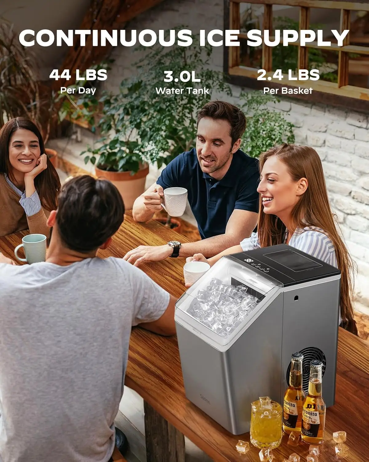 Silonn Ice Maker Arbeits platte, 44 Pfund pro Tag, 2 Möglichkeiten, Wasser hinzuzufügen, automatische selbst reinigende Edelstahl-Eismaschine für den Heimgebrauch