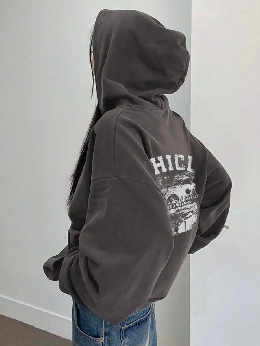 

Women's Oversized Graphic Print Hoodie, Long Sleeve Loose Fit Sweatshirt for Fall Winter