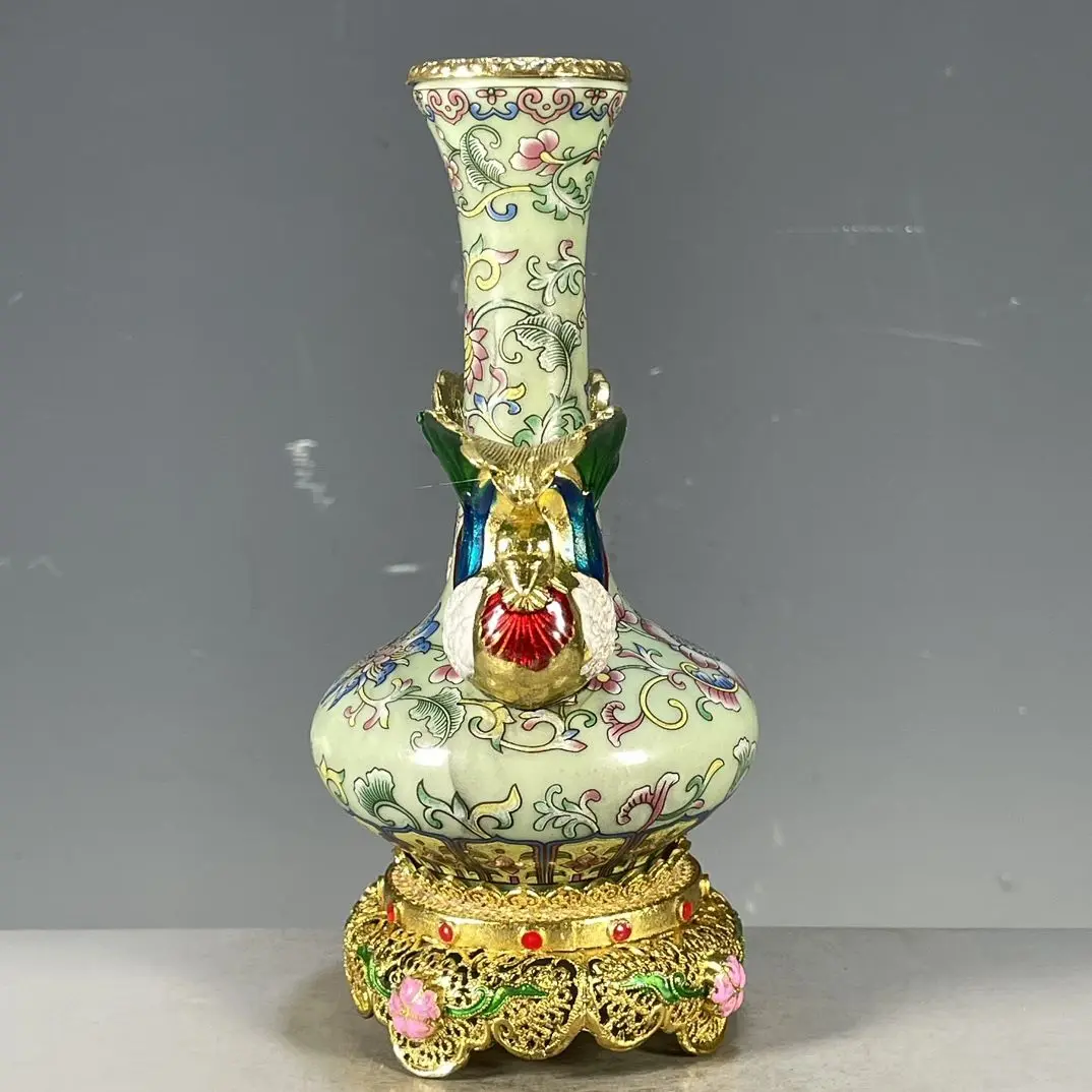 Chinese antiques and antiques collection Qing Dynasty Qianlong period copper inlaid pink flower pattern appreciation vase