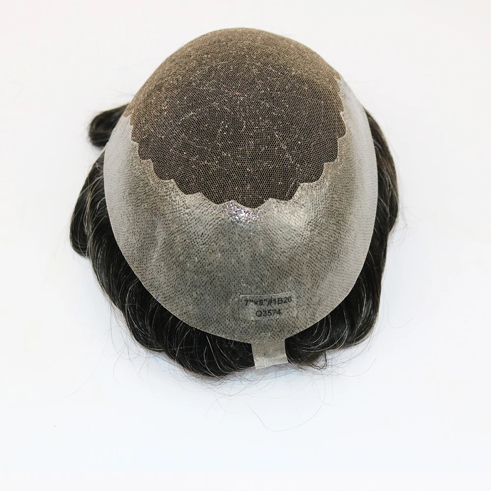 باروكات رجالية مريحة طبيعية Q6 خط شعر غير مرئي قابل للتنفس دانتيل سويسري رمادي أسود 1B20 1B40 1B65 & PU شعر بشري مستعار للرجال