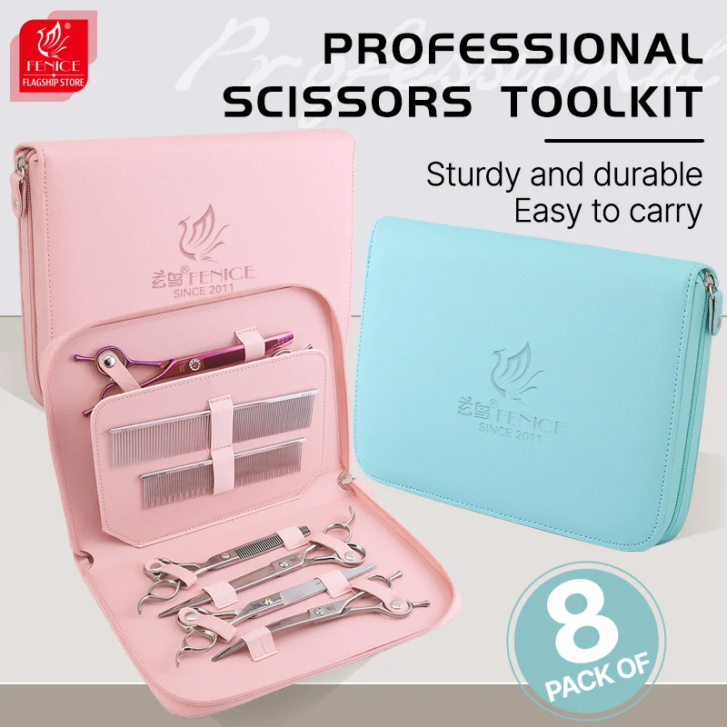 Fenice Barber/Pet Scissors Storage Case Salon PU Leather Pouch Haircut Shears Holdster Bag Portable Hairdressing Waterproof Box