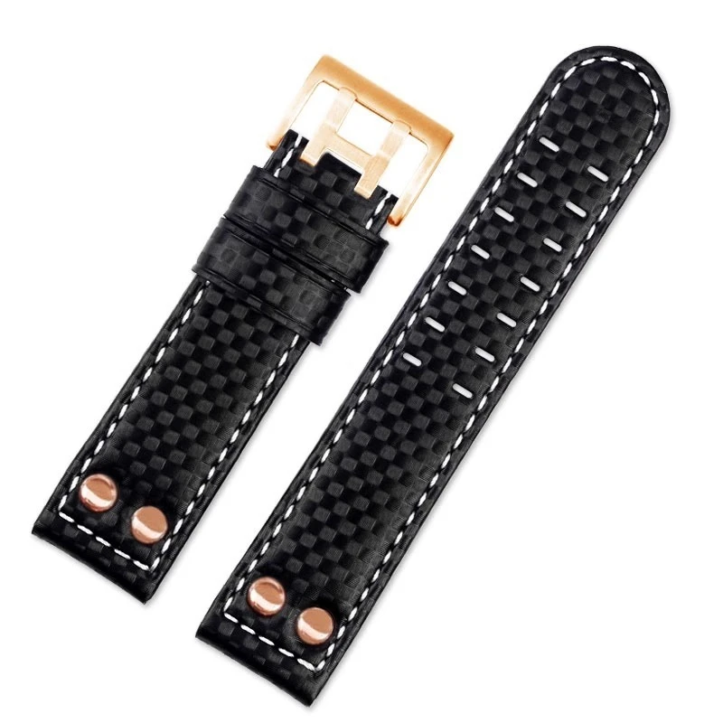 22mm Carbon Fiber Leather Strap For Hamilton Khaki Aviation Wind Speed Series H7736733 H77696793 Rose Gold Nail Belt Watchband