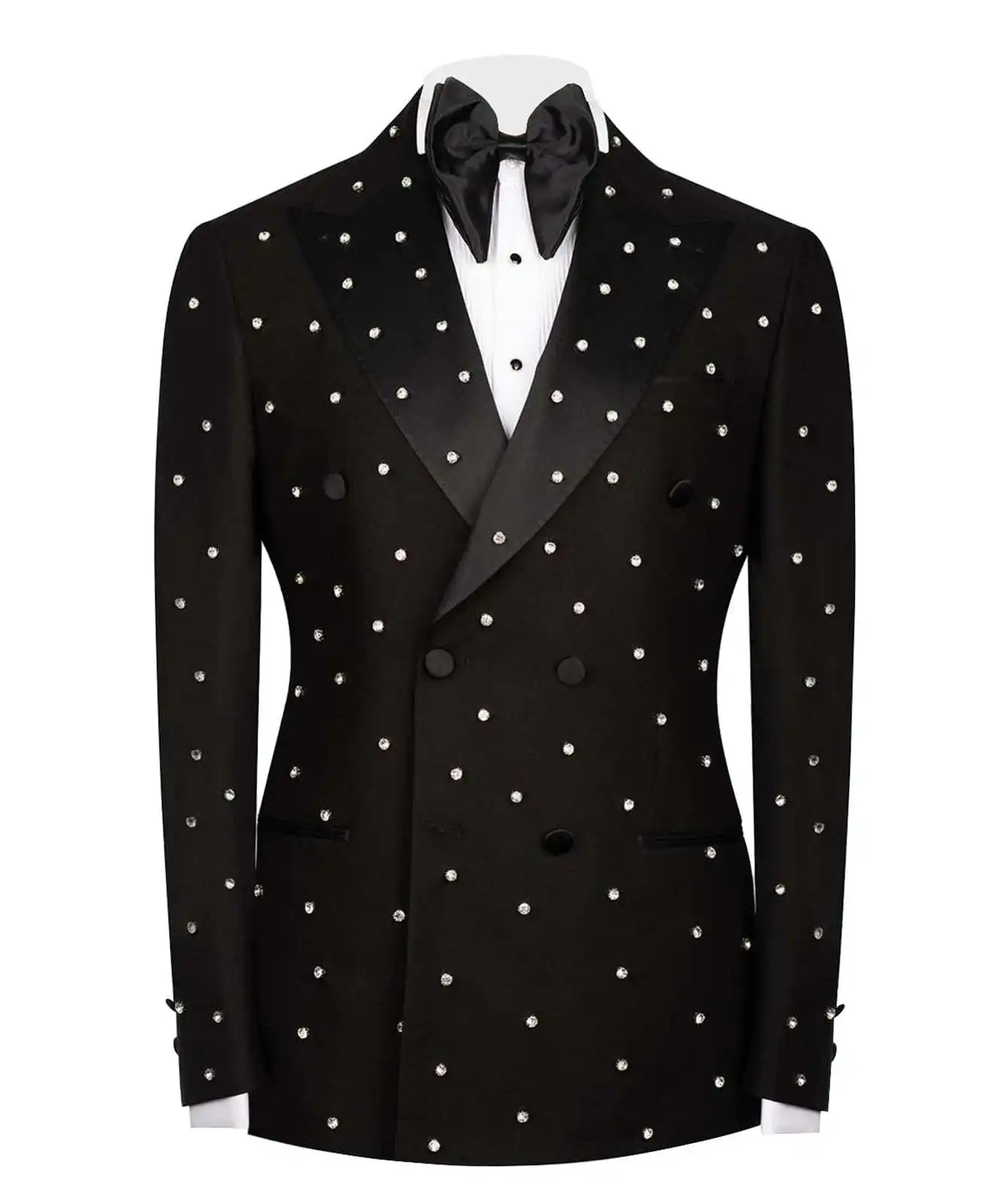 Luksusowe garnitury męskie 2-częściowe marynarka spodnie klapy ostre dwurzędowe zdobione koralikami i perłami na specjalne okazje smokingi ślubne szyte na miarę