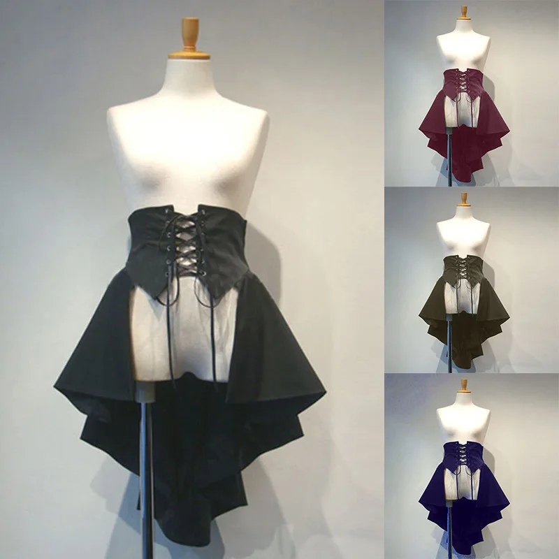 

Detachable Overskirt Women Punk Swallow Tail Skirt Renaissance Pirate Costume Wrap Ruffle Skirt Gothic High Low Corset Lace Up